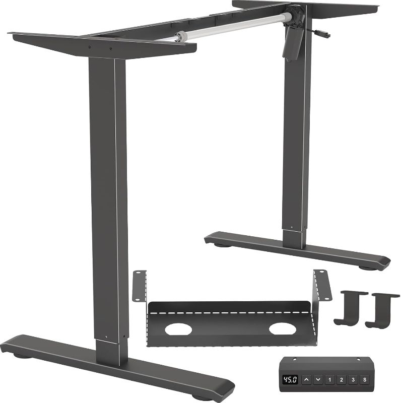 Photo 1 of Standing Desk Frame Electric Adjustable Legs, Stand up Desk Frame Workstation Desk Base, Adjustable Standing Desk Legs, 3 Memory Height Settings, with Cable Management Tray, Headphone Hook
