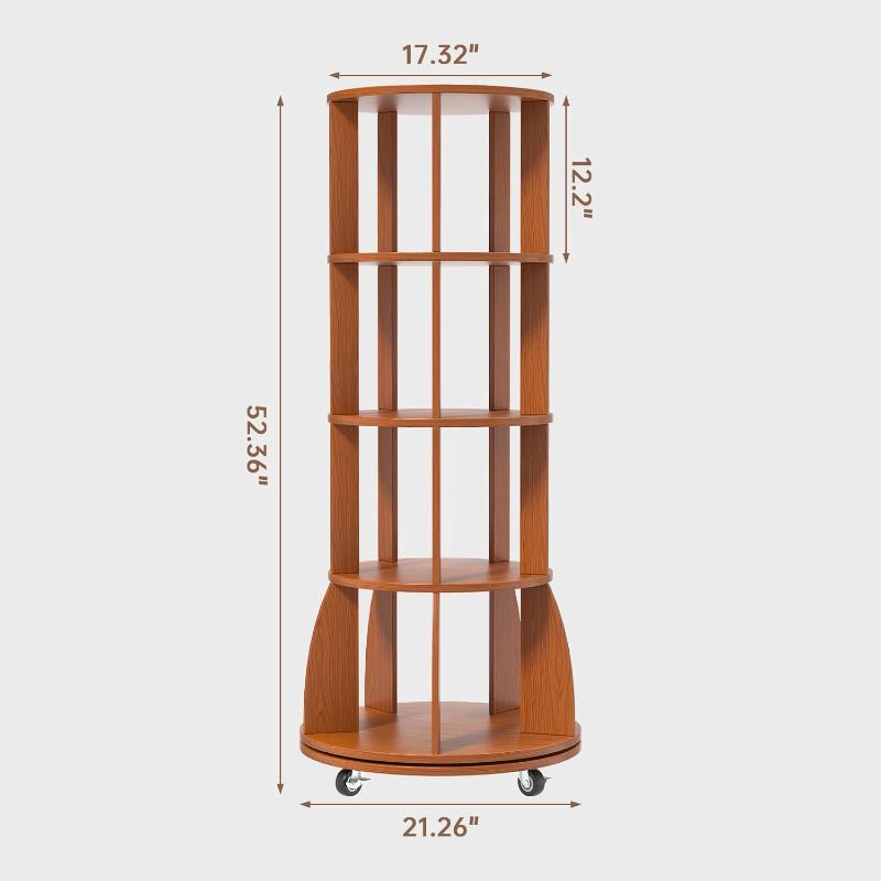 Photo 1 of 4 Tier Rotating Bookshelf with Brake Wheels, 360° Spinning Bookcase, Vertical Floor Standing Revolving Bookshelf Organizer for Small Spaces, Corner, Living Room, Bedroom, Rustic Brown
