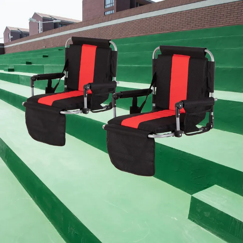 Photo 1 of Alpha Camper Set of 2 Folding Portable Stadium Seat Chair for Bleachers with Arm Rest, Black Red
