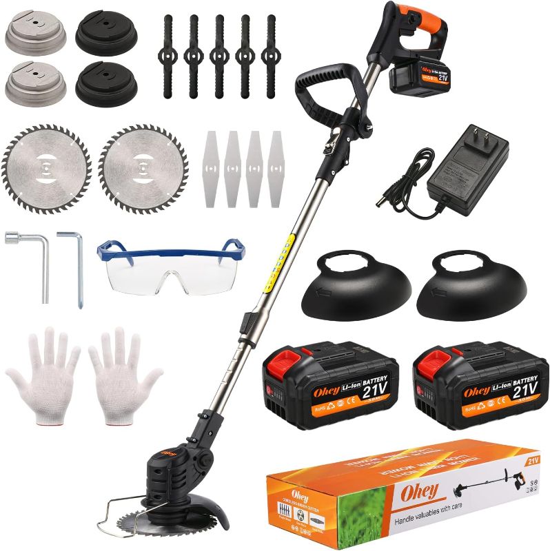 Photo 1 of Cordless  Wacker, Ohey Electric Brush Cutter, Adjustable Pole Length Weed Eater, Foldable & Lightweight, 3 Blade Types, Battery-Powered Cordless Weed Eater for Lawn, Garden, Yard Work