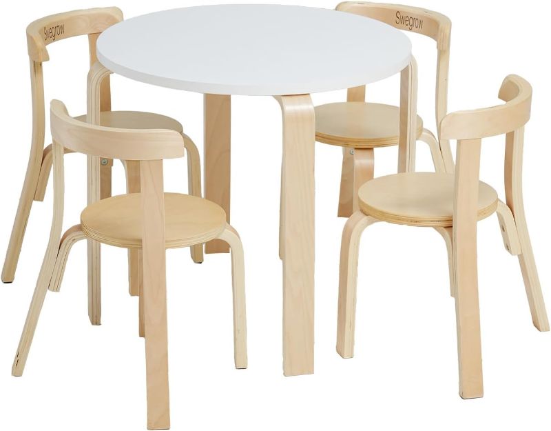 Photo 1 of Swegrow Kids Table and 4 Chairs Set, Wooden Table and Chairs for Kids & Toddler?Kid Wooden Furniture for Playroom/Home/Kindergarten

