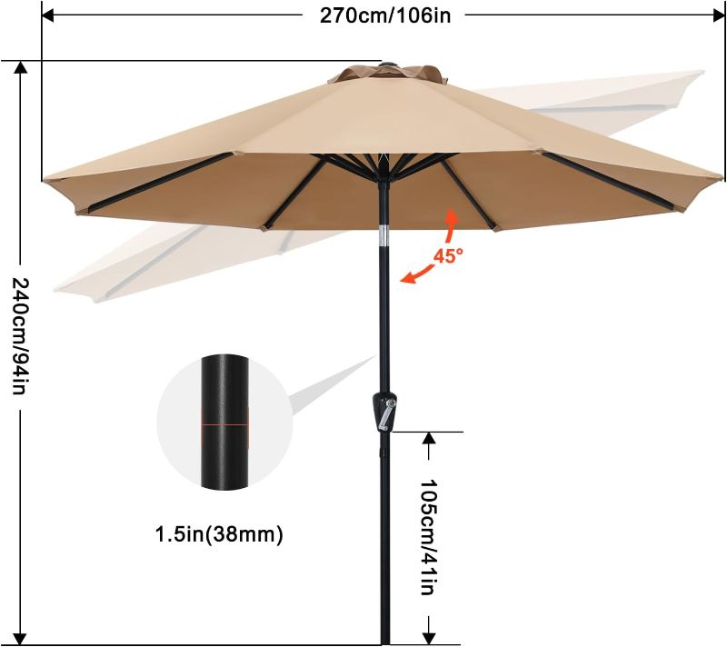 Photo 1 of ABCCANOPY 9FT Outdoor Patio Umbrella, 8 Ribs Table Umbrella w/Crank for Easy Set Up, Suitable for Garden, Lawn, Deck & Backyard (Turquoise)
