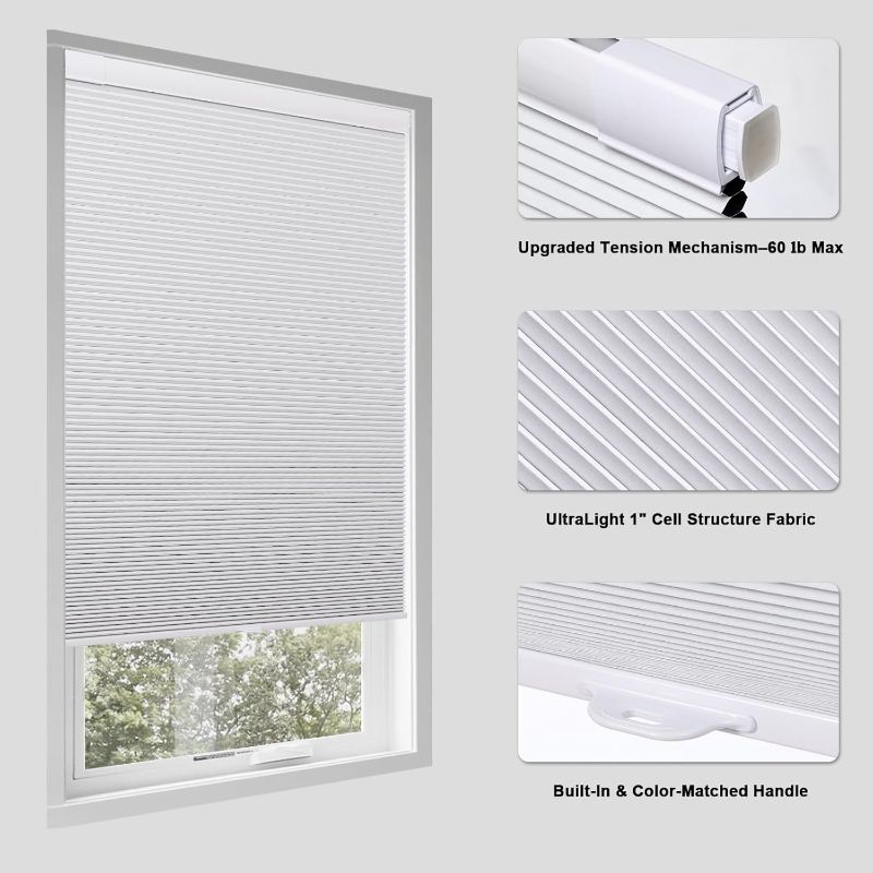 Photo 1 of No Drill Cellular Shades for Indoor Windows, Thermal Insulating & Noise Reducing Honeycomb Blinds, Free Stop Cordless Blackout Shades,  22" W x 64" H

