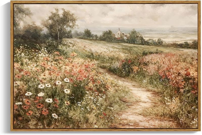 Photo 1 of OIQArtOIQ Framed Canvas Wall Art,Vintage Decor,Landscape Nature Country Wildflower Paintings Farmhouse Pictures Modern Artwork Rustic Fall Flower Prints Cottagecore Office Living Room Bedroom Bathroom
