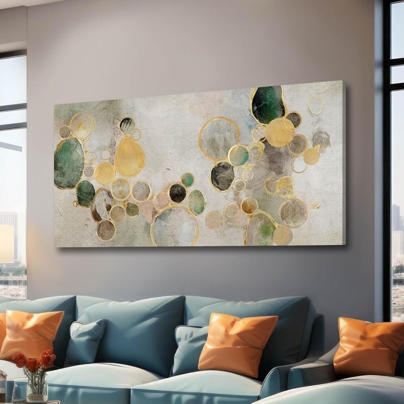 Photo 1 of YJYart Large Abstract Canvas Wall Art Green and Gold Decorative Painting 29"x58" Picture Prints Colorful Canvas Wall Art for Kitchen Office Bedroom
