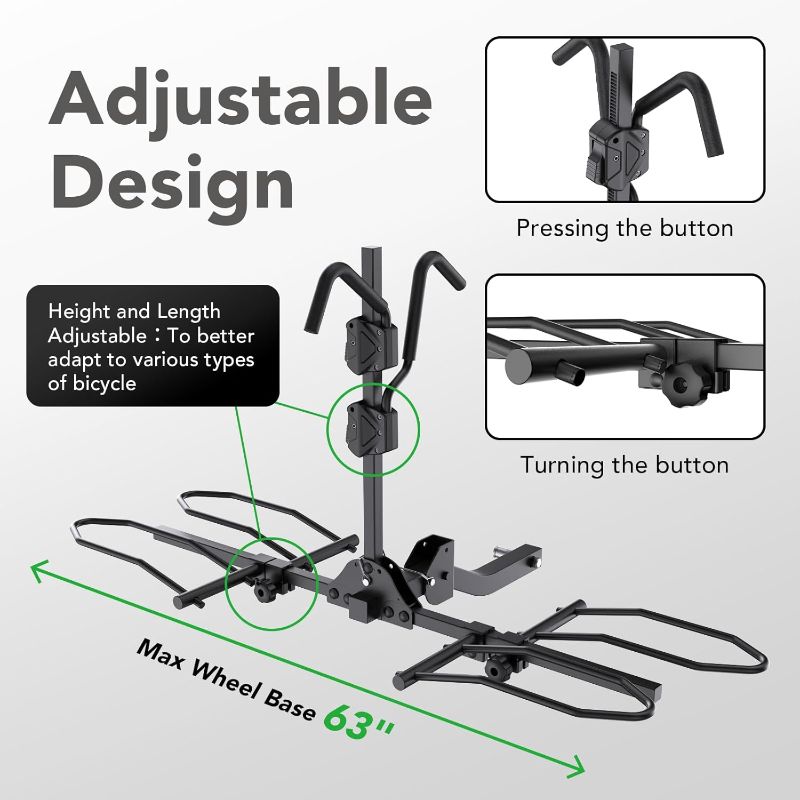 Photo 1 of 2-Bike Rack ch Mount, Fits E-Bikes, Fat Tires up to 5", 160lbs Tilting Hitch Mount Platform Rack for Cars SUVs Trucks -2" Receiver
