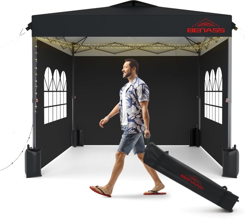 Photo 1 of 10x10 Pop Up Canopy with Sidewalls, Easy Up Canopy Tent, Heavy Duty Tents for Parties, One Person Set Up Event Tent, Black
