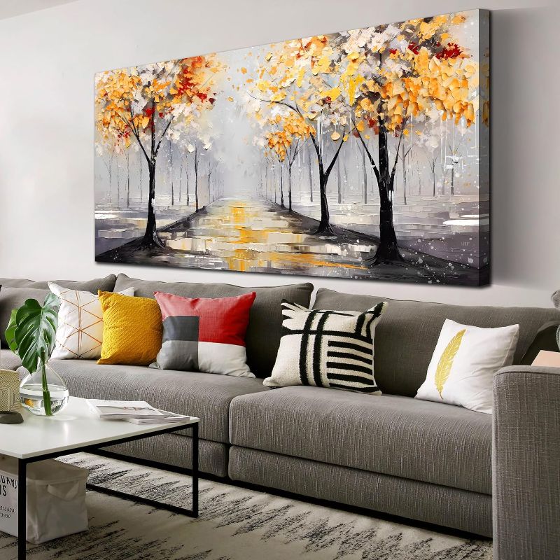 Photo 1 of Tree Wall Art for Living Room, Gold and Black Print Painting for Bedroom, Ginkgo Picture Artwork Decor, Large Size 60x30 Inches
