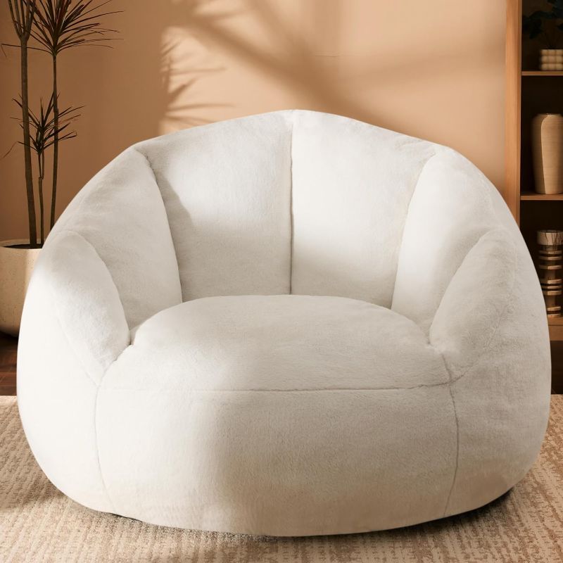 Photo 1 of Giant Bean Bag Chair for Adults - Comfy Plush Round Shell Soft Accent Chair, Oversized Cozy Lounge Floor Sofa Reading Chair, Mini Couch for Living Room, Bedroom & Game Rooms, Dorm, Beige
