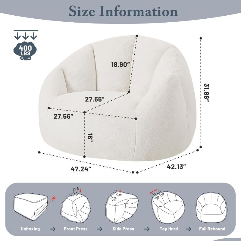 Photo 1 of Giant Bean Bag Chair for Adults - Comfy Plush Round Shell Soft Accent Chair, Oversized Cozy Lounge Floor Sofa Reading Chair, Mini Couch for Living Room, Bedroom & Game Rooms, Dorm, Beige

