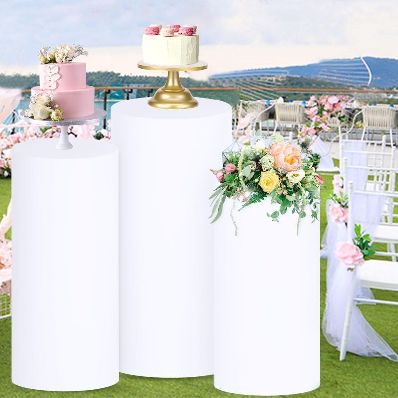 Photo 1 of Cylinder Pedestal Stand Covers for Party Set of 3