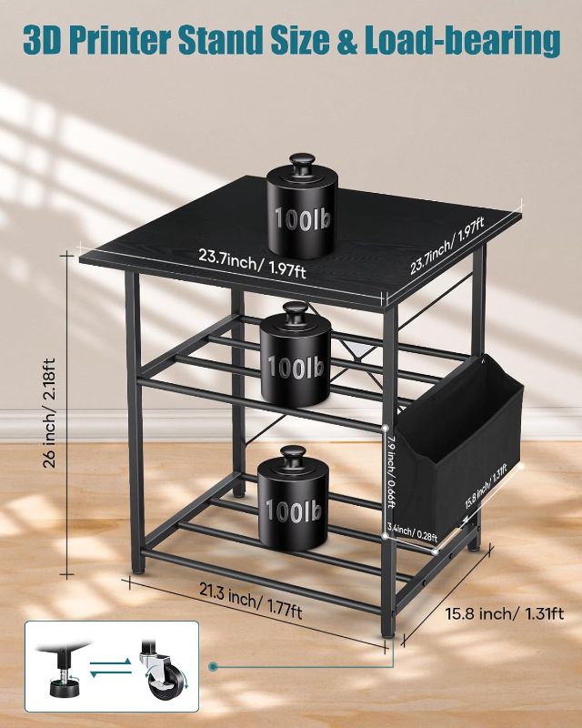 Photo 1 of 3D Printer Stand with Filaments Storage - 3D Printer Table Filament Shelf Storage Rack Heavy Duty 3D Printer Cart Desk with Wheels for 3D Workshop
