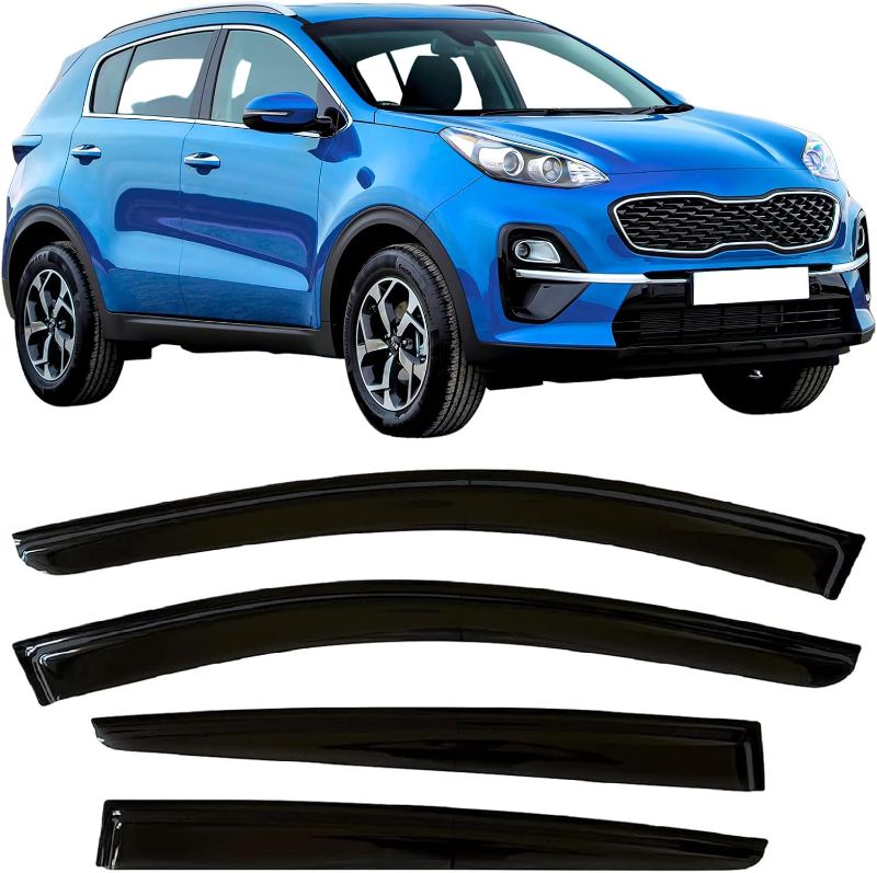 Photo 1 of 2017-2022 Tape-On Rain Guards for Kia Sportage Side Window Visor Deflectors Lx S Ex Sx Turbo Durable Tinted Shade 2018 2019 2020 2021
