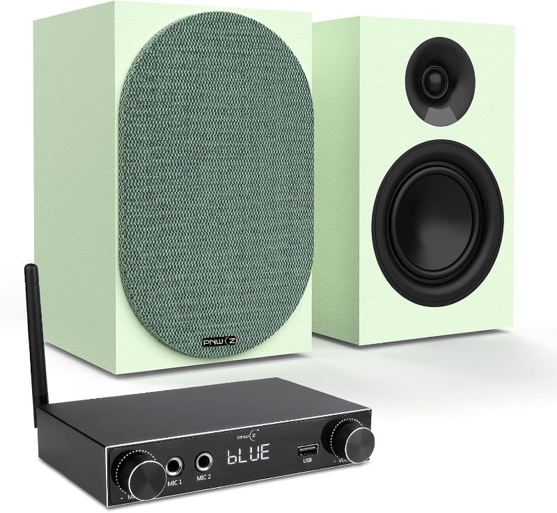 Photo 1 of Passive Bookshelf Speakers with Detachable Magnetic Grille & Hi-Fi Amp | Avocado Green Finish | Studio-Grade Audio for Vinyl, TV, and Wireless Streaming
