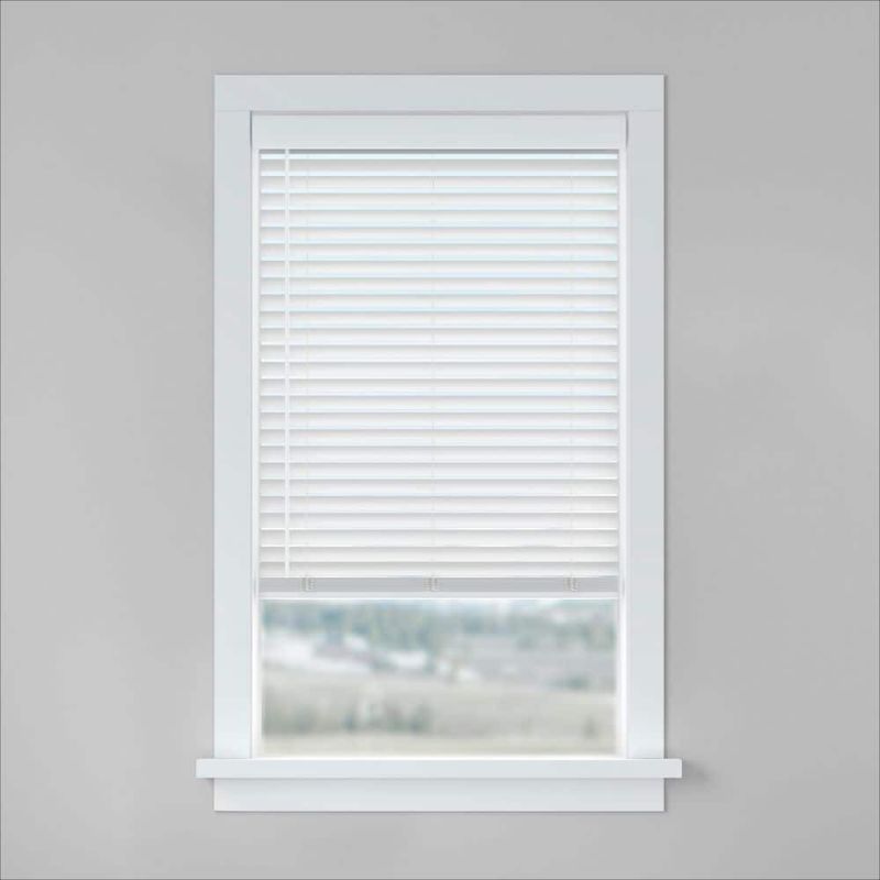 Photo 1 of BASICS White Cordless Room Darkening Faux Wood Blinds with 2 in. Slats-34 in. W X 64 in. L
