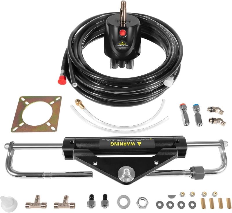 Photo 1 of 150HP Hydraulic Outboard Steering Kit Boat Marine System for Single Station, Single-Engine use Built-in Two-Way Lock Cylinder, 150HP Pump and 26ft High-Strength Nylon Hose
