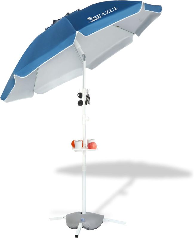 Photo 1 of 6.5ft Sun Shade Umbrella, Portable Umbrella with Stand for Sports, Water Weight Bag, Adjustable and Lightweight, Sun Protection, Blue
