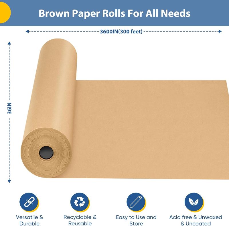 Photo 1 of 36" x 3600" (300') Brown Kraft Paper Roll, Gift Wrapping Paper for Craft Bulletin Board Art Decorative Paper Roll Christmas Bouquet Flower Table Covering Packing Shipping Moving Supplies 70GSM 50LB
