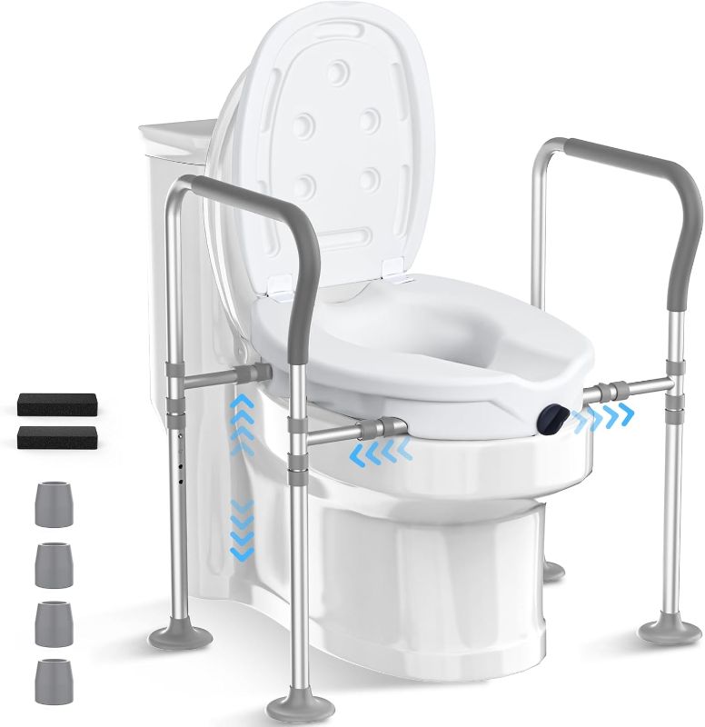 Photo 1 of Raised Toilet Seat with Handles,Elevated Toilet Seat Riser for Seniors,Toilet Lift Seat Riser Adjustable Height& Width?Commode toilet for Elderly,Pregnant and Handicap, Fit Any Toilet
