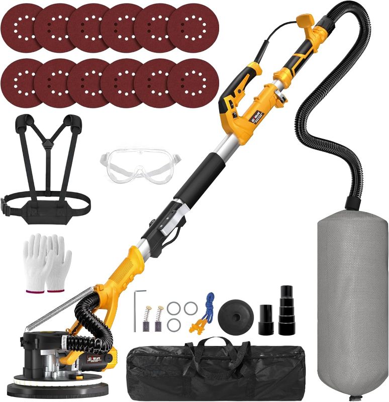 Photo 1 of GEVEELIFE Drywall Sander, 880W 7.33A Electric Drywall Sander with Vacuum Dust Collector, 5 Variable Speed 1000-2100RPM, LED Light, Foldable & Extendable Handle, 12 Sanding Discs
