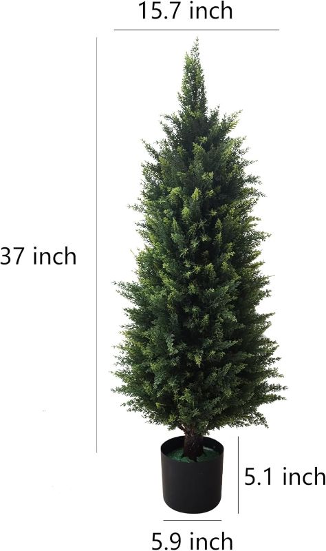 Photo 1 of 2 Pack 37 Inch Artificial Cedar Topiary Trees for Outdoor Front Porch Décor - UV Rated Fake Plants for Indoor and Outdoor Use, Potted Shrubs for Front Door, Office
