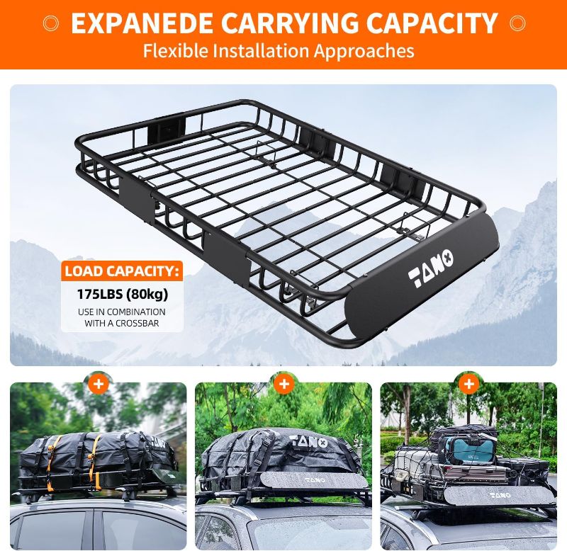 Photo 1 of TANX 51" x 36" x 5" Roof Rack Cargo Carrier Basket with Waterproof Bag, Rooftop Cargo Carrier with Cargo Net & Ratchet Straps, Heavy Duty Roof Basket for SUV Truck, Hitch Cargo Carrier
