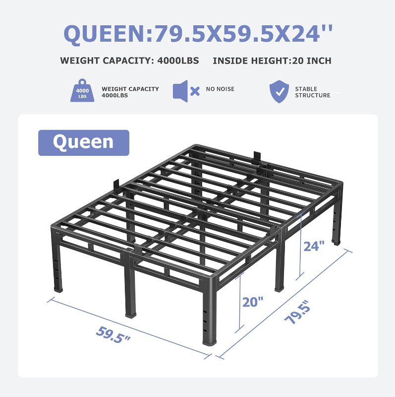 Photo 1 of NKZ 24 Inch Queen Size Bed Frame, Metal Bed Frame & Box Spring 2 in 1 Platform with Round Corner Legs, 4000Lbs Heavy Duty Metal Frame, Mattress Slide Stopper, Headboard Hole, Noise-Free, Easy Assembly
