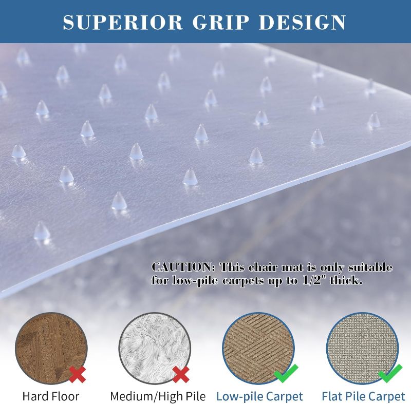 Photo 1 of Tydle Chair Mat for Carpet, 60" x 46" Chair Mat for Carpeted Floors, Non-Slip Computer Under Desk Plastic Floor Mat for Work Gaming Chairs, Heavy Duty Carpeted Floor Protector for Home Office (Clear)
