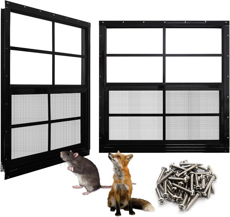 Photo 1 of NeatiEase Upgraded Shed Windows 2 Pack, 36" x 36" Windows with Tempered Glass and Stainless Steel Screen for Shed, Chicken Coop, Playhouse, Household, Garage(Black)
