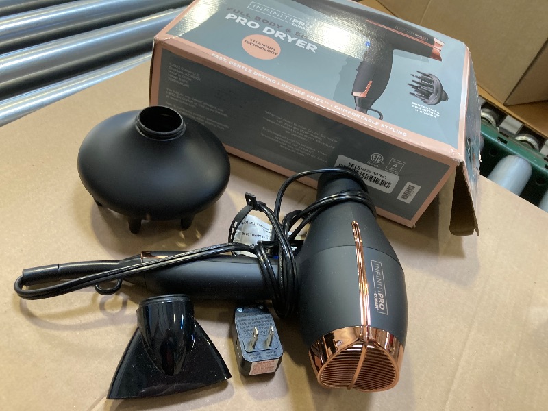 Photo 1 of INFINITI PRO by CONAIR Hair Dryer, 1875W Blow Dryer with Diffuser and Concentrator, Ceramic Technology, 3 Heat & 2 Speed Settings, Cold Shot Button, Black