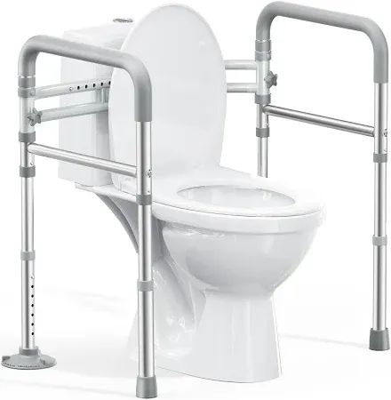Photo 1 of HOMLAND Toilet Safety Rails for Seniors, Adjustable Height & Width 350lb Toilet Handles for Elderly and Disabled, Foldable Toilet Safety Frame, Fit Any Toilet