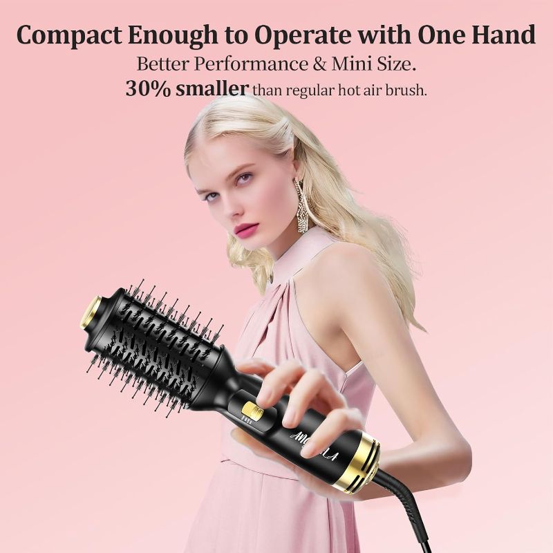 Photo 1 of ANGILALA Dual Voltage(120~240V) Mini Hair Dryer Brush with European Plug Adapter for International Travel, Europe Travel Essentials for Women