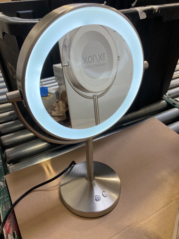 Photo 1 of Conair Lighted Makeup Mirror, Double-Sided LED Vanity Mirror with 1X/10X Magnification, 3 Light Settings, 3 Modes, 360° Rotation, Satin Nickel Finish