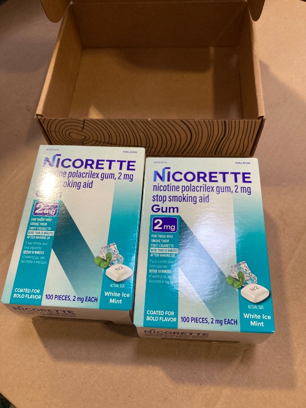 Photo 1 of exp date 12/2027----Nicorette Nicotine Gum Stop Smoking Aid, 2 mg, White Ice Mint Flavor - 200 Count