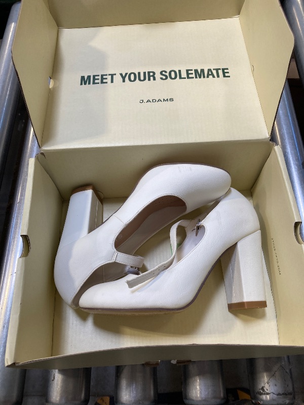 Photo 1 of J. Adams Skippy Mary Jane Shoes Women Oxford Pumps - Kitten High Heels - Retro Vintage 1950s Round Toe Shoe with Ankle Strap Dress Shoes - White - 6