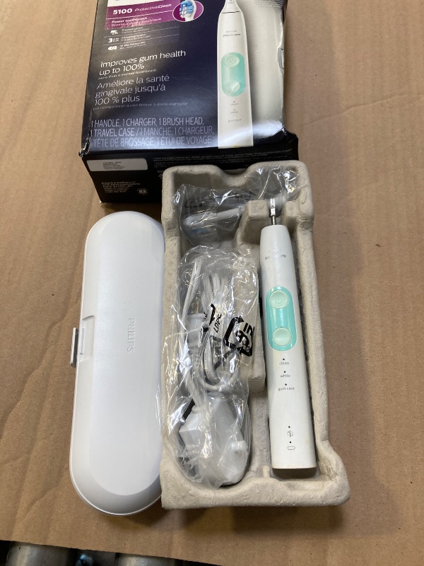 Photo 1 of Philips Sonicare ProtectiveClean 5100 Rechargeable Electric Toothbrush, with Pressure Sensor, 3 Cleaning Modes, SmarTimer and QuadPacer, 14-Day Battery Life, Travel Case, White, Model HX6857/11