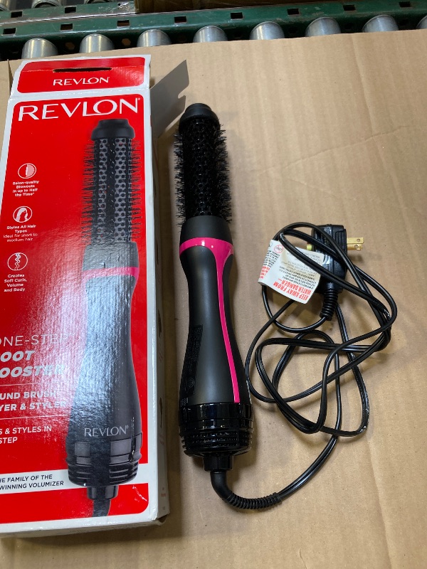 Photo 1 of REVLON One-Step Hair Dryer and Styler - Root Booster Round Brush for Styling, Dryer Brush for Fast and Easy Salon-Quality Blowout, More Shine and Less Frizz (1-1/2 in)