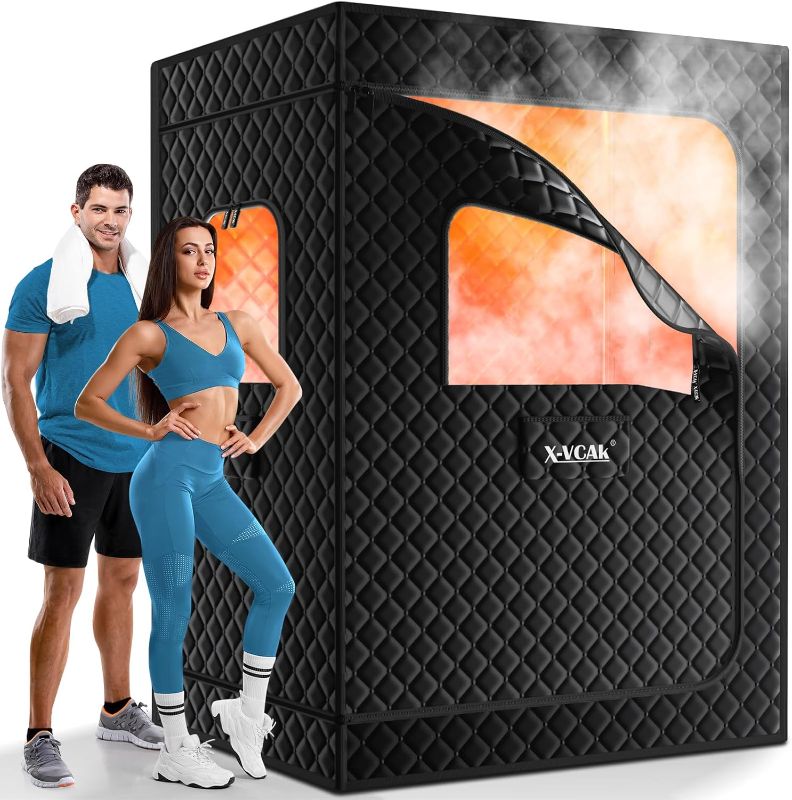 Photo 1 of 2 Person Sauna, Extra Large Sauna Box, Portable Steam Sauna Tent with 2 Steamers, 2 Folding Chair, 71”x 49”x 36”, Black
