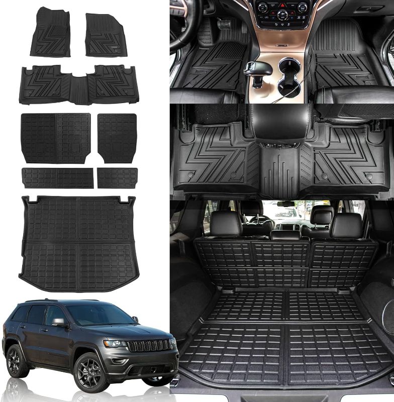 Photo 1 of Rongtaod Floor Mats Compatible with 2011-2021 Jeep Grand Cherokee 2022 2023 Grand Cherokee WK Trunk Mat Cargo Liner Back Seat Protector Grand Cherokee Accessories (Backrest Mat+Trunk mat+Floor Mats)
