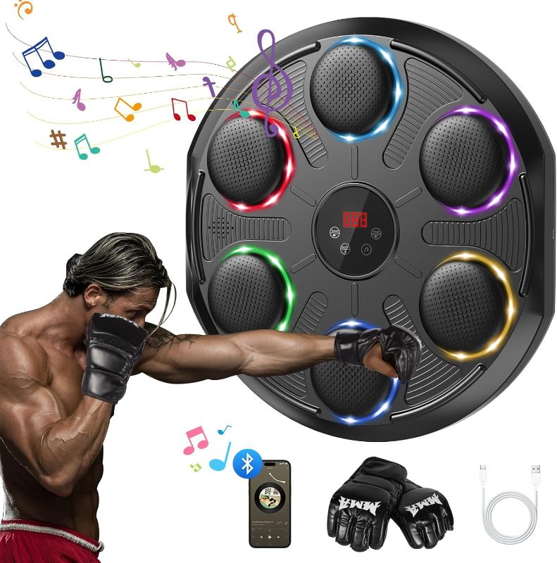 Photo 1 of Music Boxing Machine for Adults, 2025 Smart Bluetooth Music Beat Sync Punching Machine with Gloves, 12 Speeds and 12 Modes Colorful Light Beat Resistant Target Boxing Equipment for Home Office Gym Use
