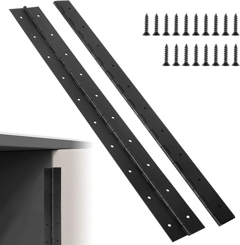 Photo 1 of 2 Pack Heavy Duty Piano Hinges, 48 Inch x 3 Inch Open Width Stainless Steel Piano Hinge 0.06" Thick Black Continuous & Piano Hinges with Screws for Wood Furniture, Door, Wooden Box
