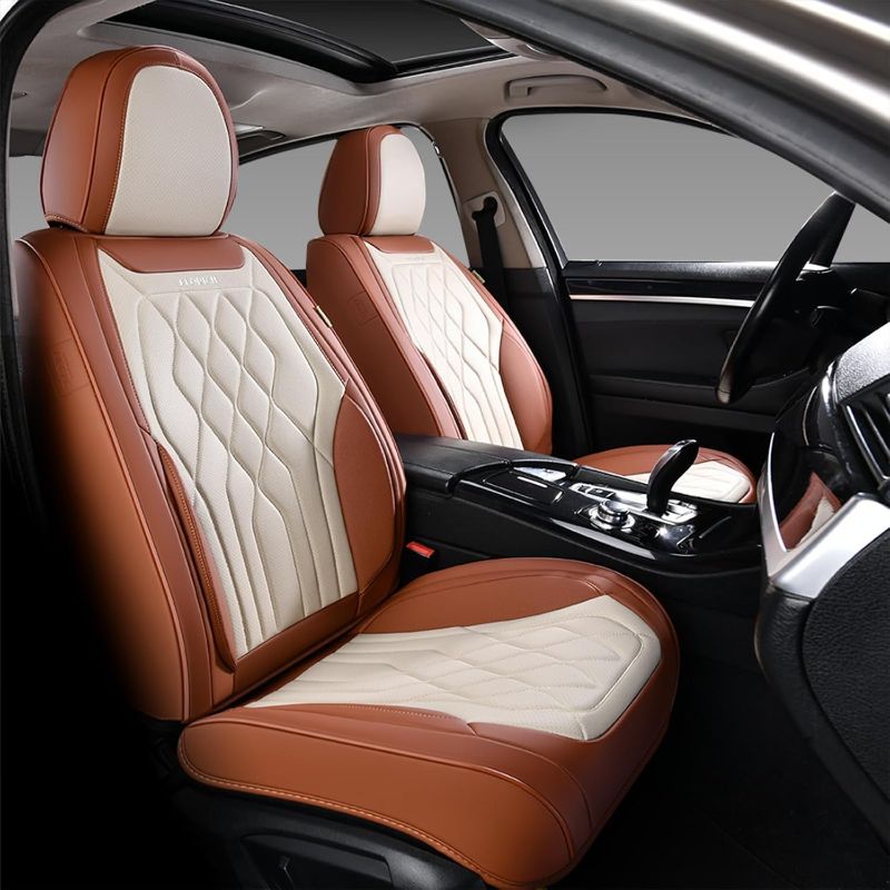 Photo 1 of FLORICH 2 Pack Car Seat Covers, Front Luxury Leather Waterproof Seat Covers for Cars, Car Seat Protector Automotive Car Accessories Universal Fit for Cars, Trucks, SUVs - Brown&Beige
