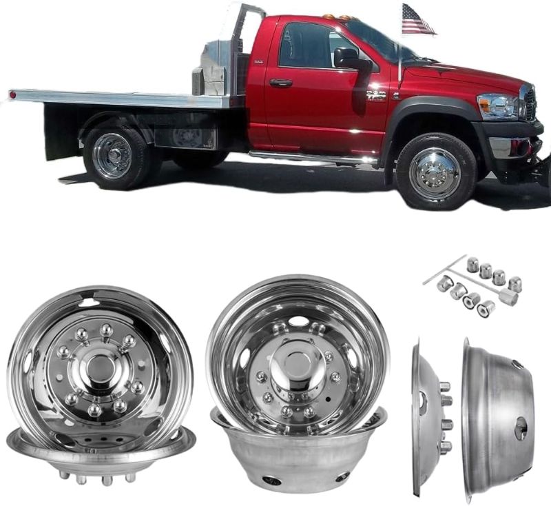 Photo 1 of 19.5 Inch Polished Stainless Steel Dually Wheel Simulators - Front & Rear Set of 4 - Bolt-On Covers for 2012-2025 Ram 4500 5500-10 Lug Hub Caps - Fits 2WD/4WD Models

