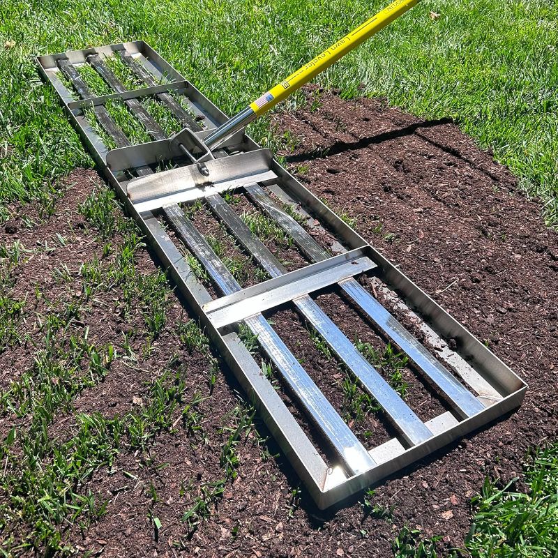 Photo 1 of Rocklin™ Lawn Leveling Rake | Levelawn Tool | Level Soil or Dirt Ground Surfaces Easily | 48” x 10” Ground Plate | 78” Extra Long Handle | Stainless Steel
