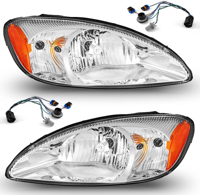 Photo 1 of Headlights Assembly For 2000-2007 Ford Taurus Headlight Assembly Replacement For 2000 2001 2002 2003 2004 2005 2006 2007 Ford Taurus Headlamp Chrome Housing Amber Reflector Left + Right Side

