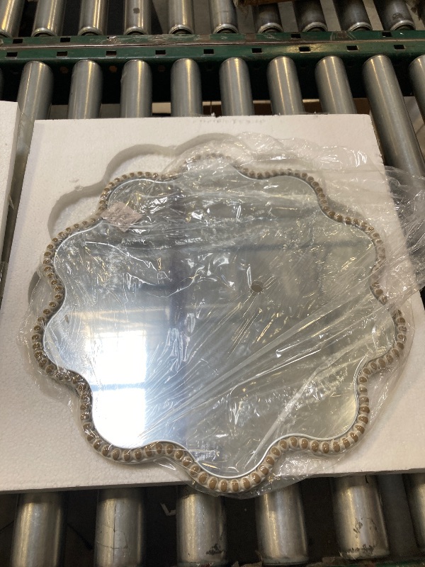 Photo 1 of Wall Mirror, Farmhouse Round Mirror Boho Wall Decor with Beads Wavy Frame Hanging Circle Mirror for Living Room Entryway Bathroom Over Sink Hallway, 15x15 Inch
