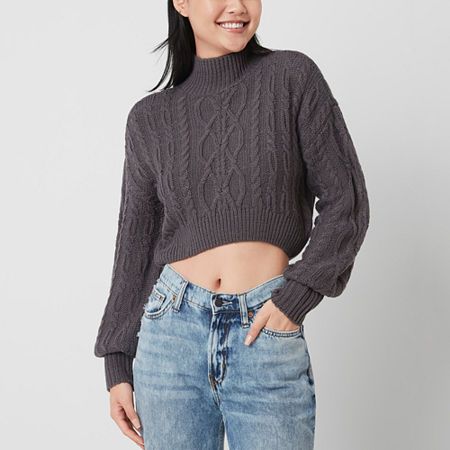 Photo 1 of Arizona Juniors Cropped Womens Mock Neck Long Sleeve Pullover Sweater, Xx-large, Gray
