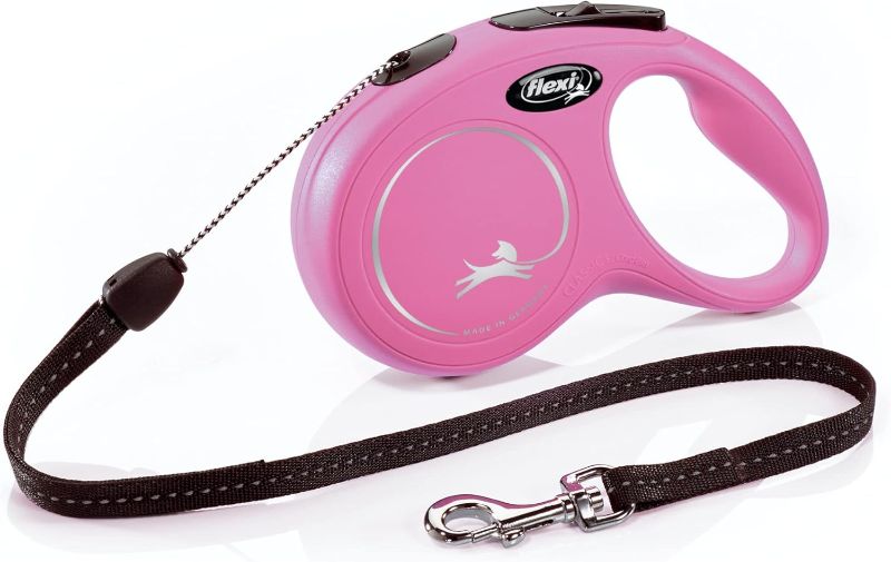 Photo 1 of FLEXI New Classic Cord Retractable Dog Leash for Small Dogs up to 26 lbs. – 16 ft., Pink | Tangle-Free Pet Walking Leash with One-Handed Brake, Pause, Lock|German Quality Product
