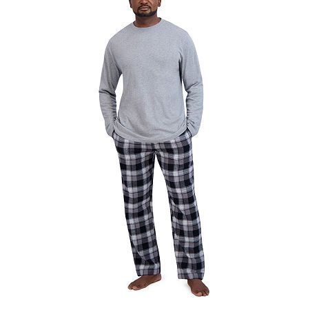 Photo 1 of Hanes Flannel Mens Crew Neck Long Sleeve 2-pc. Pant Pajama Set, Large, Blue
