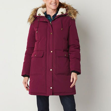 Photo 1 of St. John's Bay Womens Sherpa Lined Water Resistant Removable Hood Heavyweight Parka, X-large, Red
